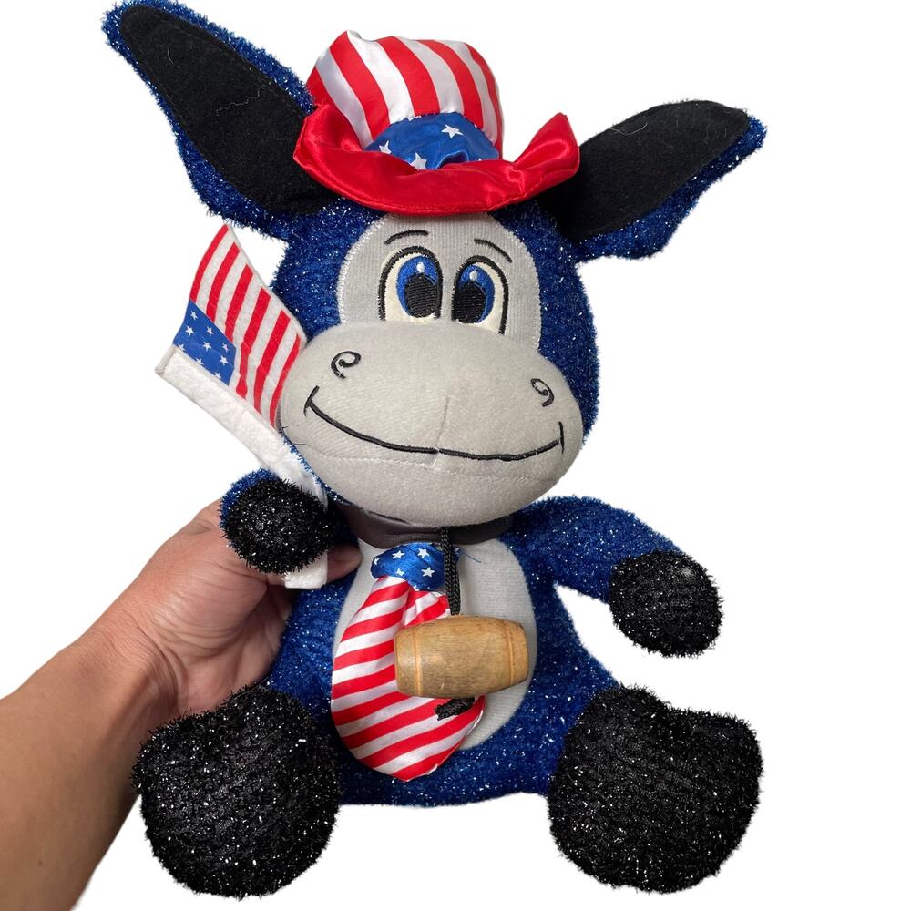 Patriotic Donkey Plush Blue Stuffed Animal American Democrat Toy Left Liberal